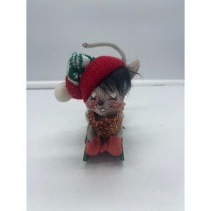 Annalee Dolls Christmas Mouse on a Green Sled 1997